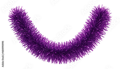 Purple tinsel garland with rough strands and lustrous texture