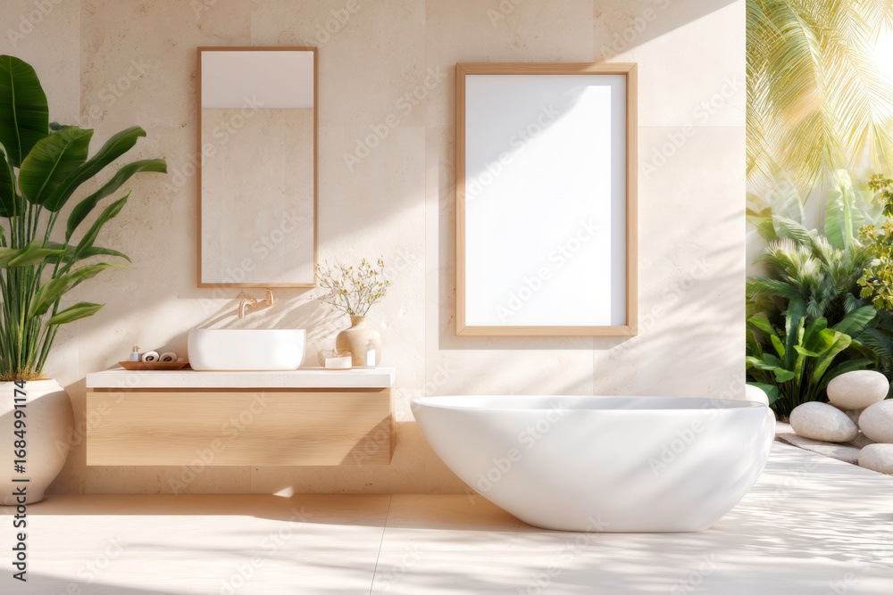 Fototapeta premium Modern and clean bathroom with a simple floating vanity