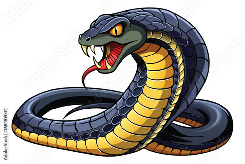 Menacing Cobra Strikes With Fangs Bared An Intimidating Cartoon Snake About To Attack A Powerful Animal