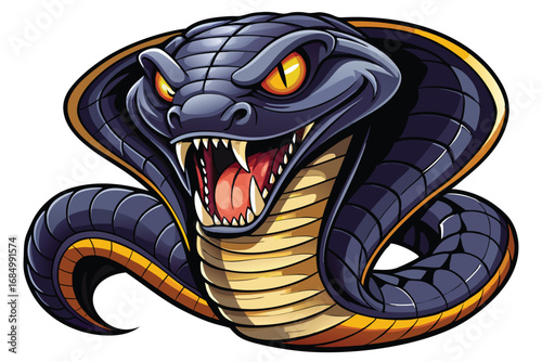 Intense Cobra Cartoon Illustration A Striking Depiction of a Menacing Serpent with Vibrant Colors and Dynamic Lines Ready to Strike