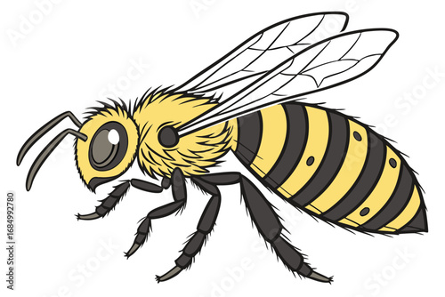 Cartoon Honeybee Illustration with Detailed Wings and Fuzzy Body a Classic Representation of the Pollinating Insect