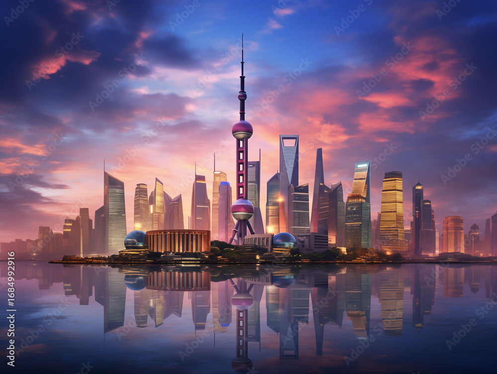 Fototapeta premium shanghai skyline at sunset