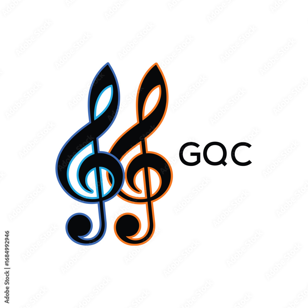 Naklejka premium GQC Music Company logo. GQC Creative Treble Clef Icon and business. GQC best icon Entertainment Branding. 