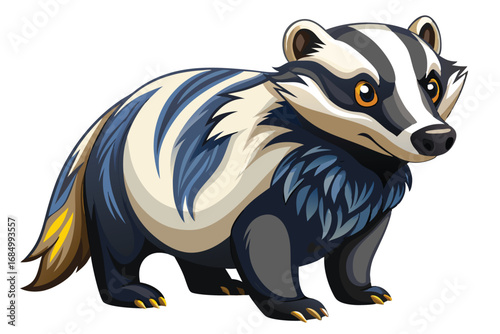 Adorable Badger Cartoon Character Standing Proudly with Striking White and Black Markings Displaying a Playful Yet Dignified Stance