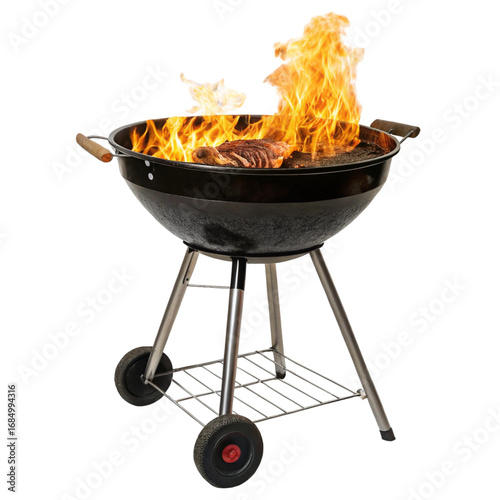 Barbecue grill with flames isolated on transparent background  
