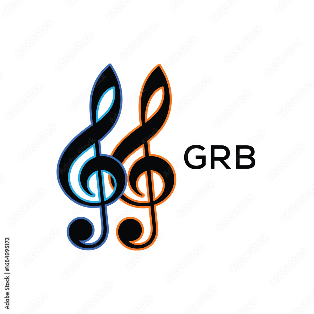 Naklejka premium GRB Music Company logo. GRB Creative Treble Clef Icon and business. GRB best icon Entertainment Branding. 