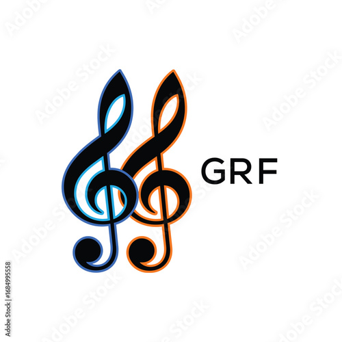 GRF Music Company logo. GRF Creative Treble Clef Icon and business. GRF best icon Entertainment Branding.
