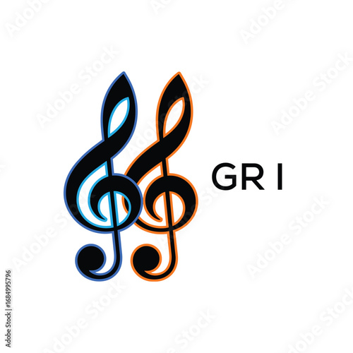 GRI Music Company logo. GRI Creative Treble Clef Icon and business. GRI best icon Entertainment Branding.
