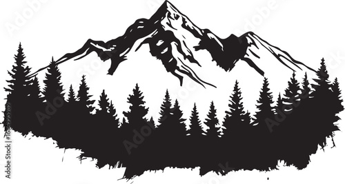 Majestic Mountain Peak and Forest Silhouette Vector Illustration for Outdoor Adventure and Nature Enthusiasts Background Template Design