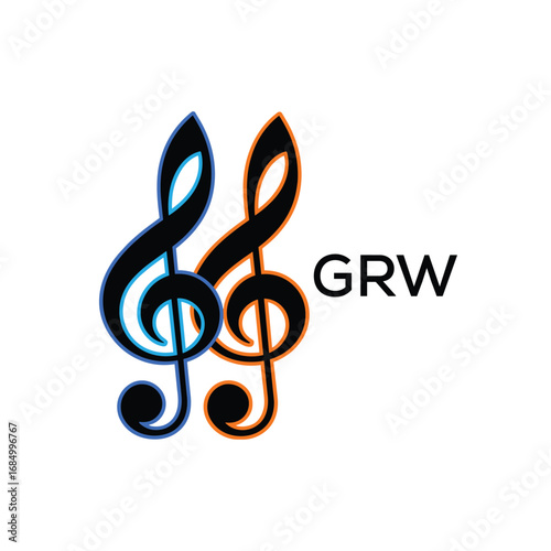 GRW Music Company logo. GRW Creative Treble Clef Icon and business. GRW best icon Entertainment Branding.
