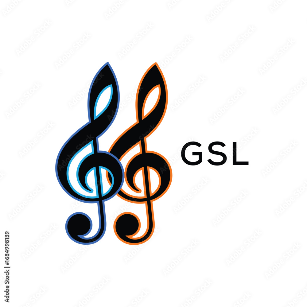 Naklejka premium GSL Music Company logo. GSL Creative Treble Clef Icon and business. GSL best icon Entertainment Branding. 