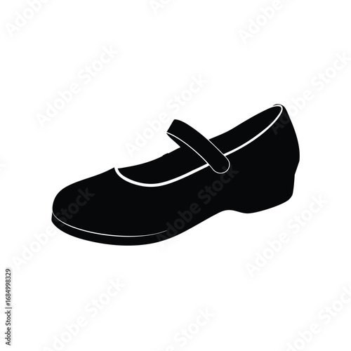 Simple Black Silhouette of a Girls Mary Jane Shoe: Footwear Icon Illustration