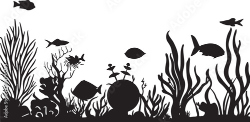 Ocean life silhouette featuring fish coral and plants perfect for backgrounds and artistic designs a vibrant underwater ecosystem illustration