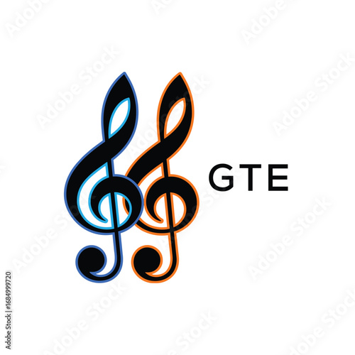 GTE Music Company logo. GTE Creative Treble Clef Icon and business. GTE best icon Entertainment Branding.
