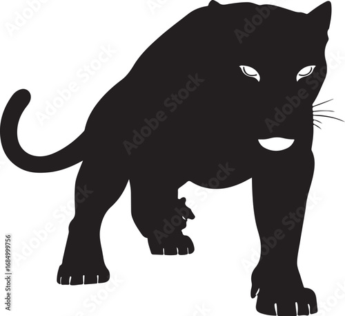 Powerful Black Panther Silhouette Illustration with Glowing Eyes Majestic Feline in a Striking Stance Animal Vector Graphic