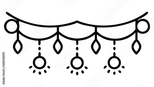 Traditional Diwali garland of decorative lights and ornate hanging ornaments, a festive celebration element for Indian festival greetings and invitations.