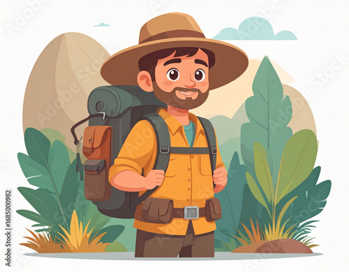 Vector character of an explorer man with backpack and hat, adventurous pose, flat col 254851.eps, 1756881887854_Firefly_Vector character of an explorer man with backpack and hat, adventurous pose, fla