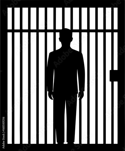Vector isolated illustration of a silhouette of a man behind bars