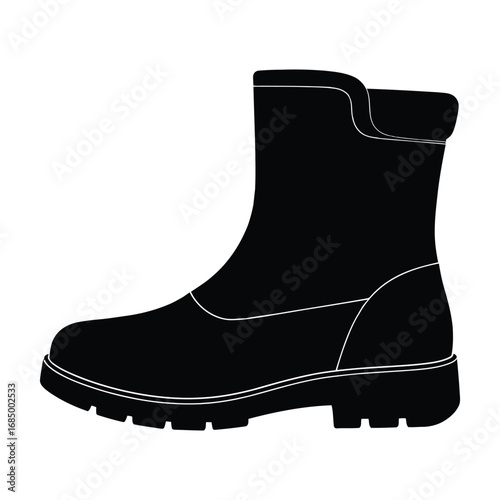 High-quality PU Waterproof Warm Women Boots Silhouette, Vector, Illustration, Outline, Line Art, Icon, White Background.