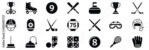 Sports & Recreation Icon Set – Black Silhouette Symbols for Athletics, Games, and Fitness Activities