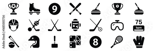 Sports & Recreation Icon Set – Black Silhouette Symbols for Athletics, Games, and Fitness Activities