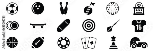 Sports & Recreation Icon Set – Black Silhouette Symbols for Athletics, Games, and Fitness Activities