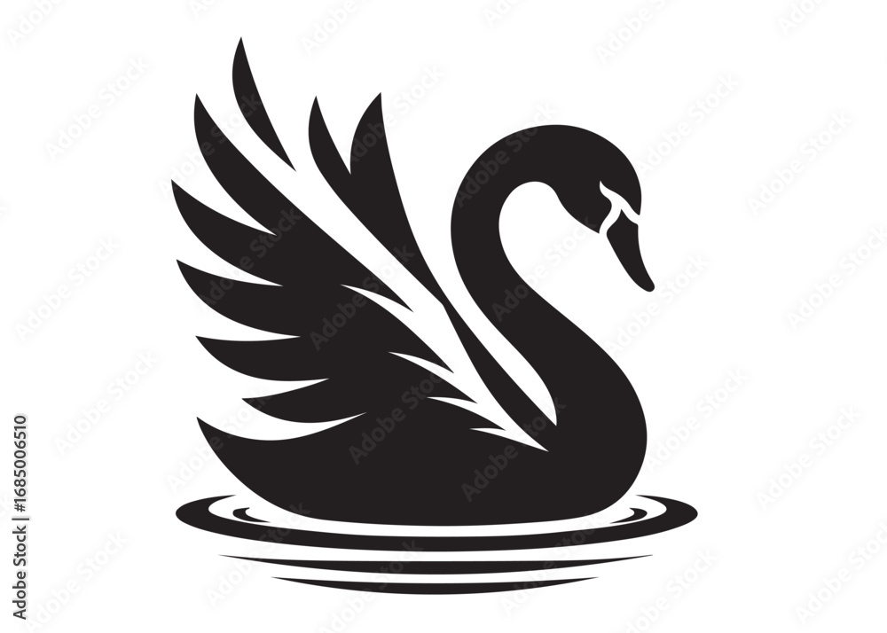Obraz premium swan logo silhouette vector, swan vector illustration silhouette, swimming swan logo silhouette, goose bird silhouette vector, animal wildlife swan logo silhouette vector on white background 