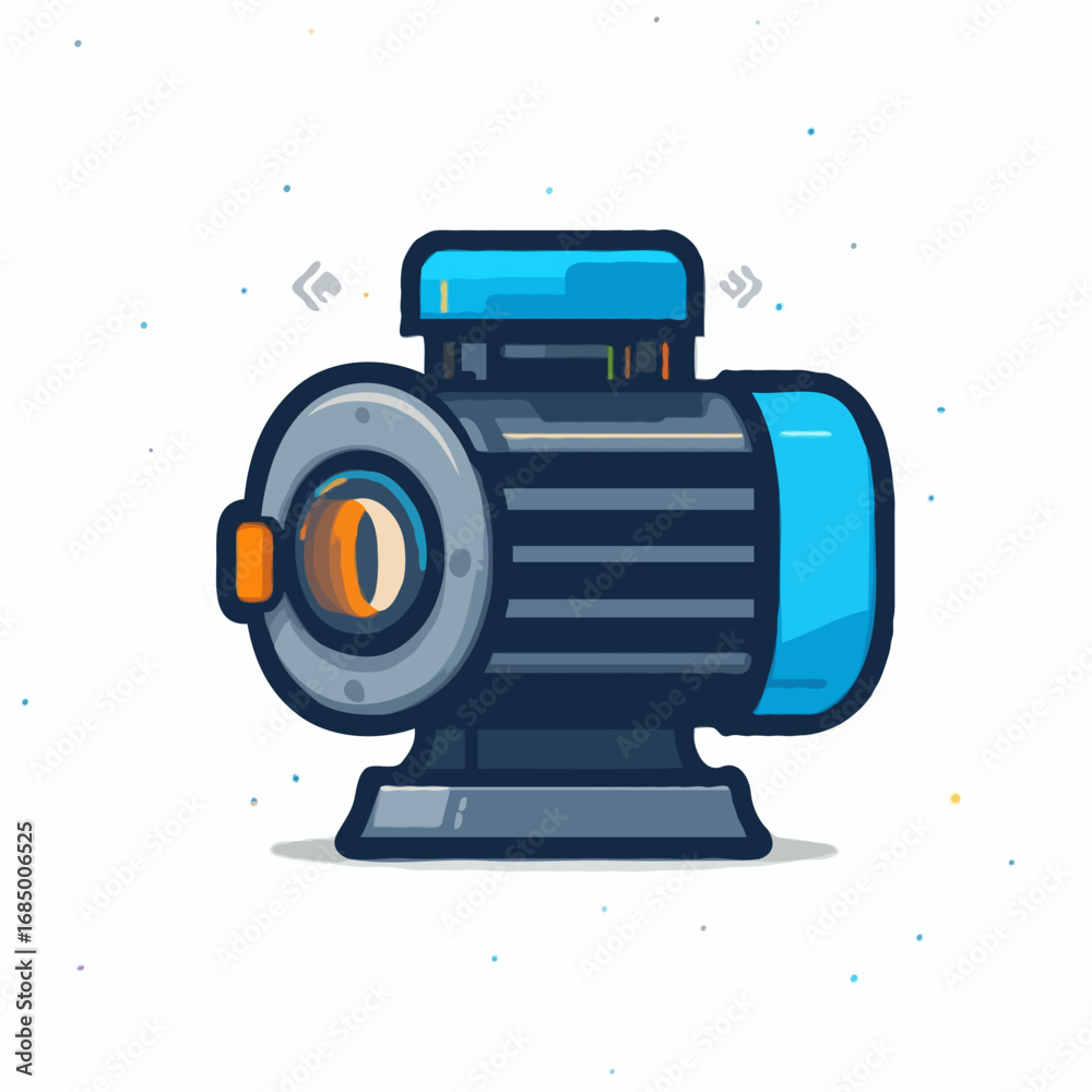 Fototapeta premium Electric motor icon. A cartoon-style illustration of an industrial machine for power and motion, isolated on