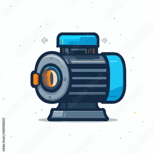 Electric motor icon. A cartoon-style illustration of an industrial machine for power and motion, isolated on