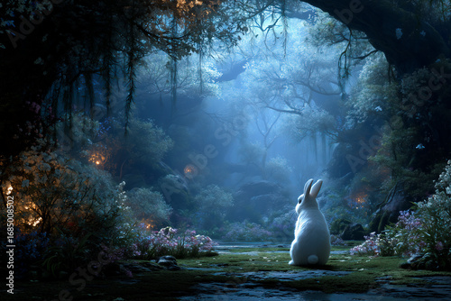 Magical Fairy-Tale Fantasy Landscape with Rabbit