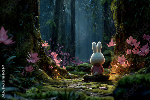 Magical Fairy-Tale Fantasy Landscape with Rabbit