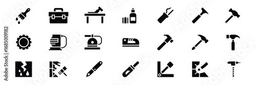 Tool & Hardware Icon Set – Black Silhouette Symbols for DIY, Construction, and Workshop Equipment