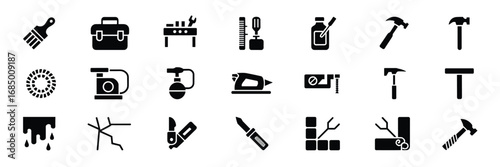Tool & Hardware Icon Set – Black Silhouette Symbols for DIY, Construction, and Workshop Equipment