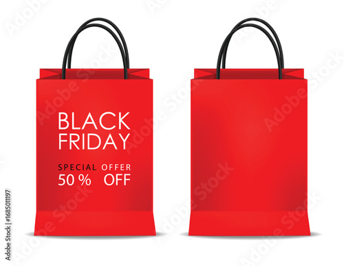 Realistic shopping bags on white background. Black friday paper bags set. Isolated Vector