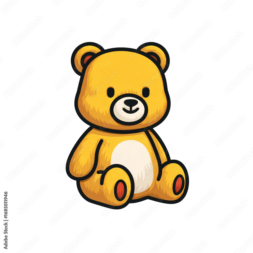 Fototapeta premium Cheerful Yellow Teddy Bear Flat Cartoon Illustration