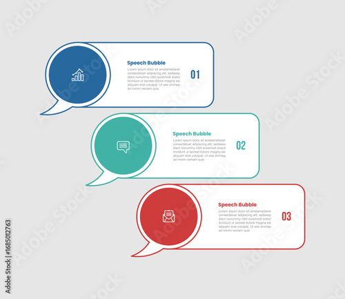 speech bubble shape infographic diagram with round rectangle with circle edge with 3 step for slide presentation