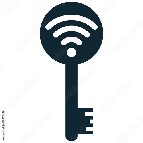 Smart key icon vector for keyless entry, home automation, and digital access. This modern, flat icon is useful for illustrating a secure door lock with connected technology.