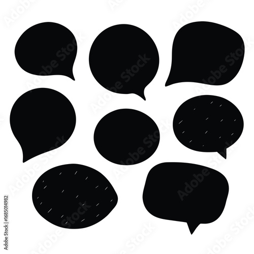 Diverse hand drawn speech bubbles black white