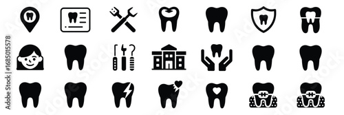 Dental Icon Set – Black and White Line Art Symbols for Dentistry, Clinics, and Oral Care