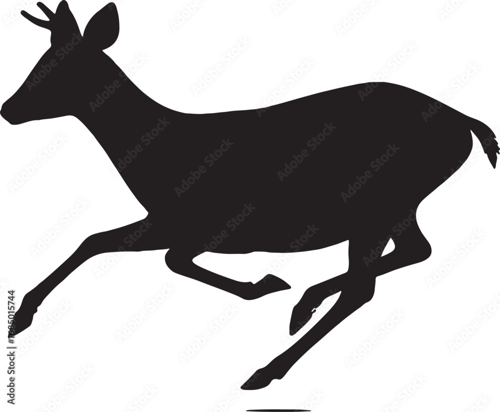 Fototapeta premium Silhouette of a Graceful Deer in Mid Leap Wildlife Animal in Motion Creative Design Element Illustration