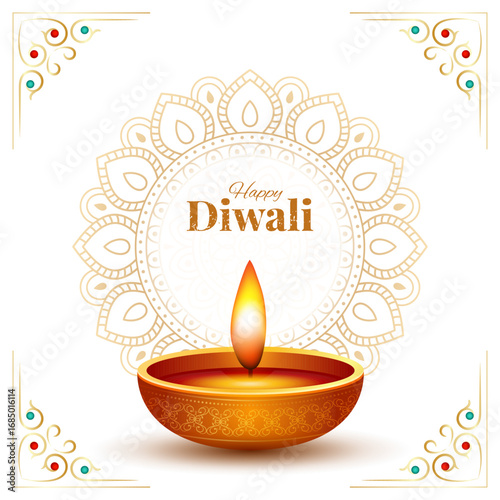 Happy Diwali indian fetival of lights celebration greeting card background. Diwali celebration vector illustration design