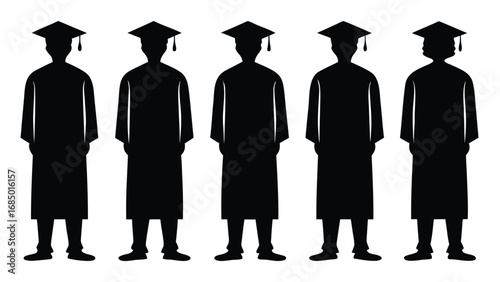 Graduation caps and gowns silhouettes academic ceremony