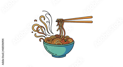 Bowl of noodles with chopsticks a vector illustration of Asian cuisine perfect for restaurant menus and food blogs