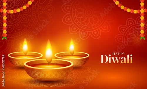 Indian festival happy diwali banner with decorative props, Indian traditional festival background, vector illustration