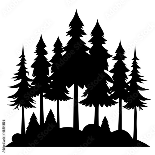 Vector silhouette of pine tree forest
