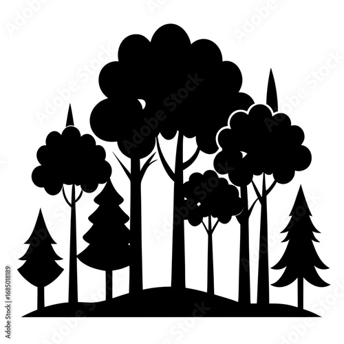 Set of black forest trees vector silhouettes