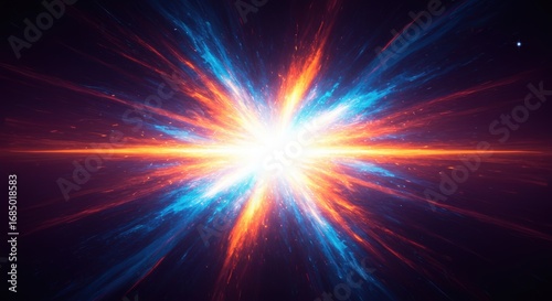 Cosmic Burst: Fiery Orange and Electric Blue Energy Explosion in Deep Space