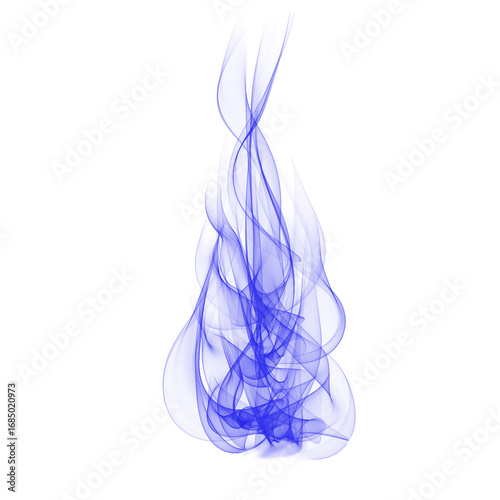Abstract blue smoke flame with soft flowing wisps on white background. Bright glowing design ideal for digital art, overlays, and creative projects. Elegant fantasy smoke illustration.