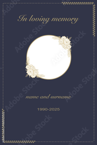 Vector - Beautiful  memorial, invitation card on dark blue and flower. RIP (Rest in peace). Copy space.