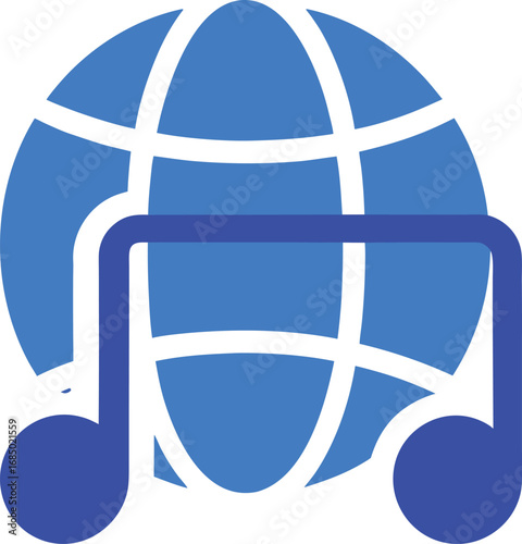Blue musical notes superimposed on a blue globe